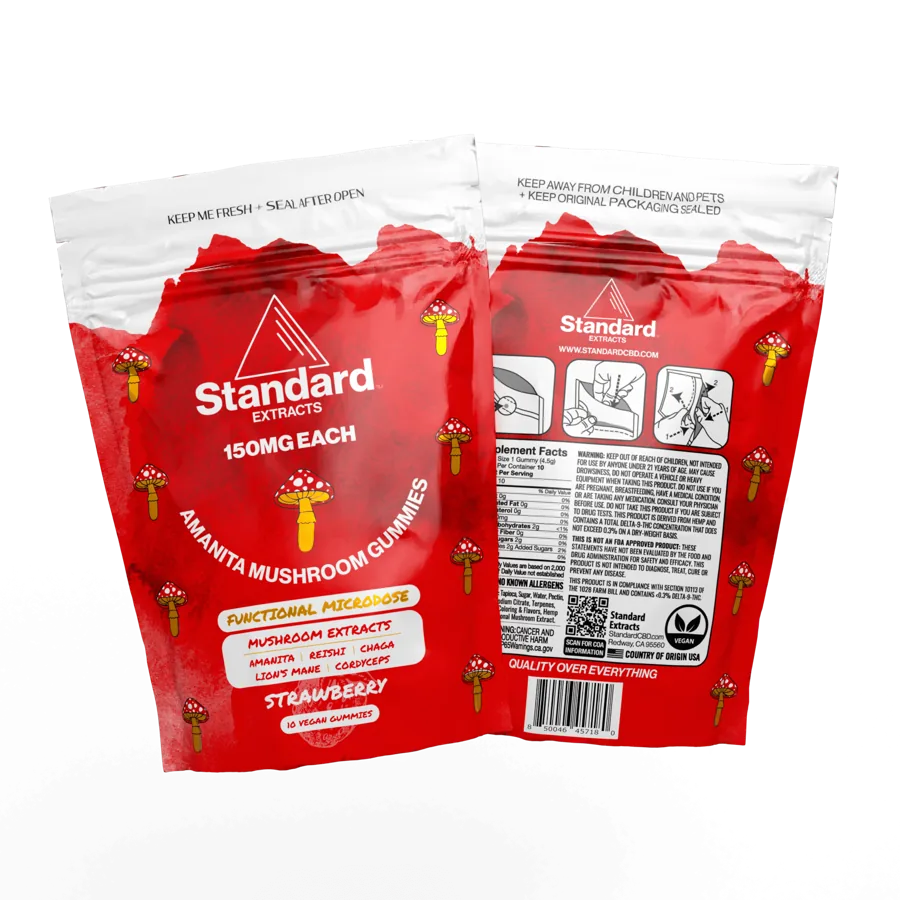 Amanita Muscaria functional mushroom gummies, a jar of red-capped gummies