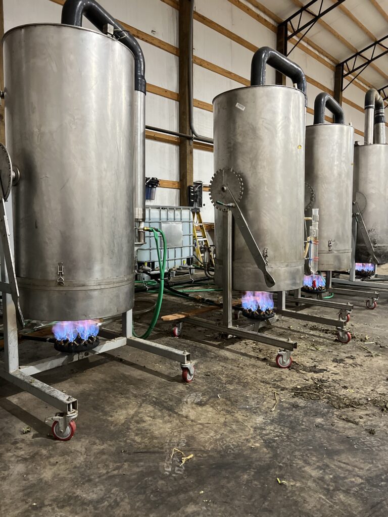 Equipment used by small cannabis businesses for solventless CBD extraction and product formulation